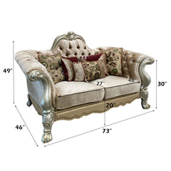 Dresden Bone Velvet & Gold Loveseat W/5 Pillows - Ornate Home