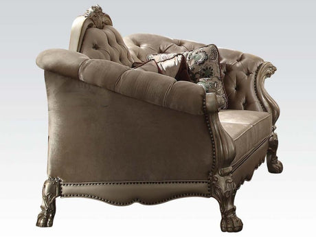 Dresden Bone Velvet & Gold Loveseat W/5 Pillows - Ornate Home