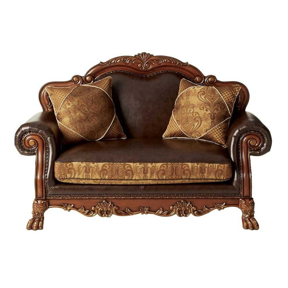 Dresden Brown/Cherry Oak Loveseat w/2 Pillows - Ornate Home