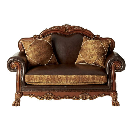Dresden Brown/Cherry Oak Loveseat w/2 Pillows - Ornate Home