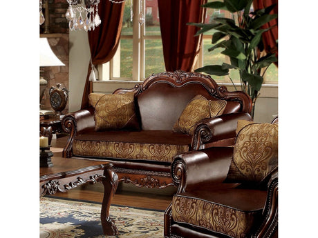 Dresden Brown/Cherry Oak Loveseat w/2 Pillows - Ornate Home
