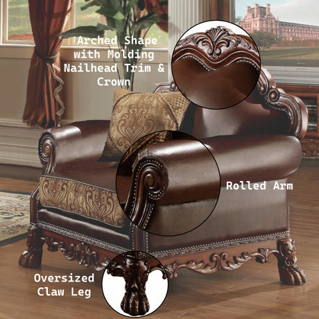 Dresden Brown PU & Chenille, Cherry Oak Chair & 1 Pillow - Ornate Home
