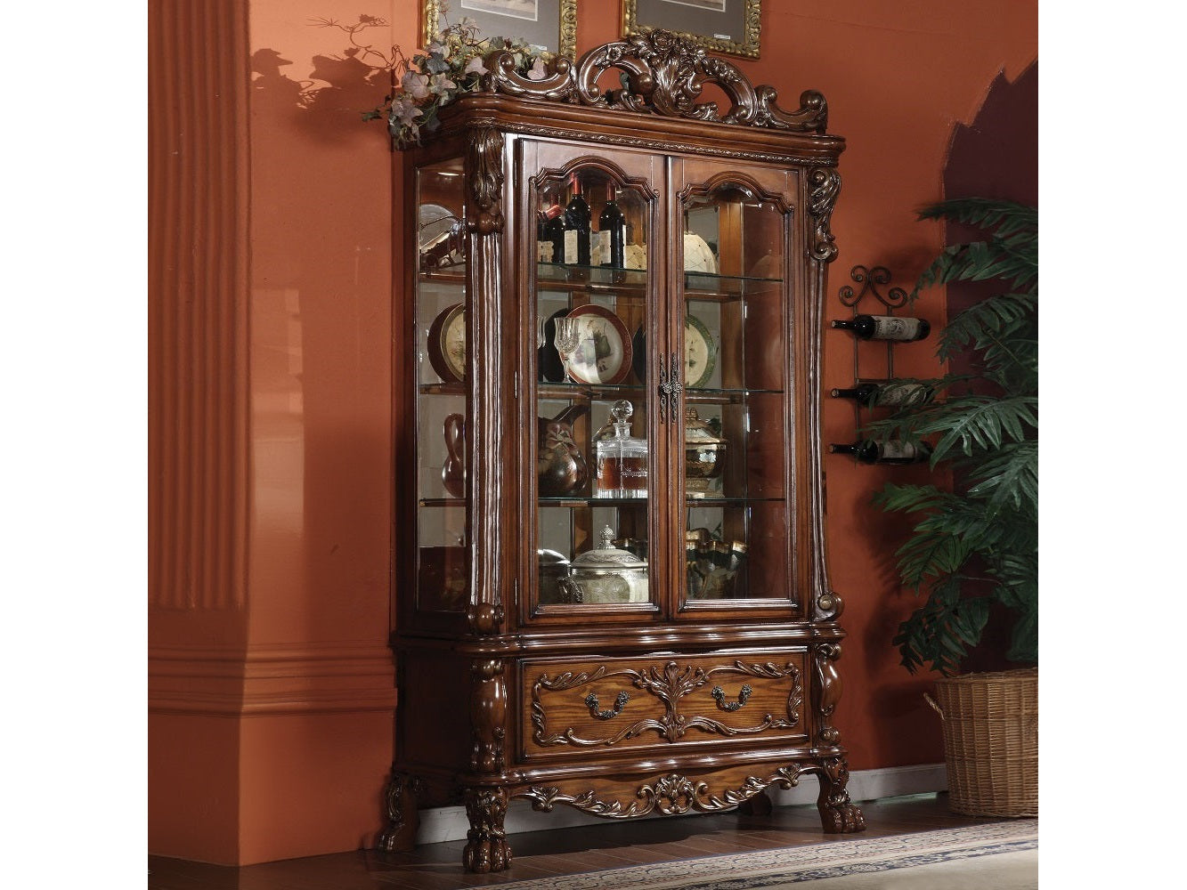 Dresden Cherry Oak Curio Cabinet - Ornate Home