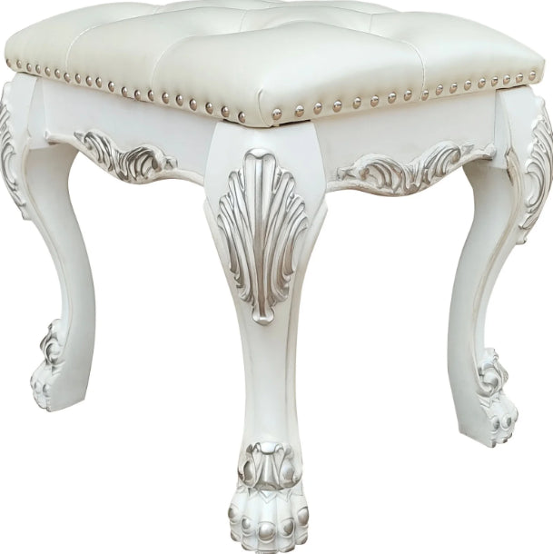 Dresden II Bone White Finish Vanity Stool - Ornate Home