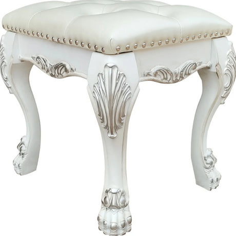 Dresden II Bone White Finish Vanity Stool - Ornate Home