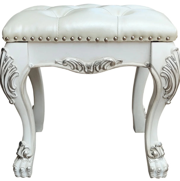 Dresden II Bone White Finish Vanity Stool - Ornate Home