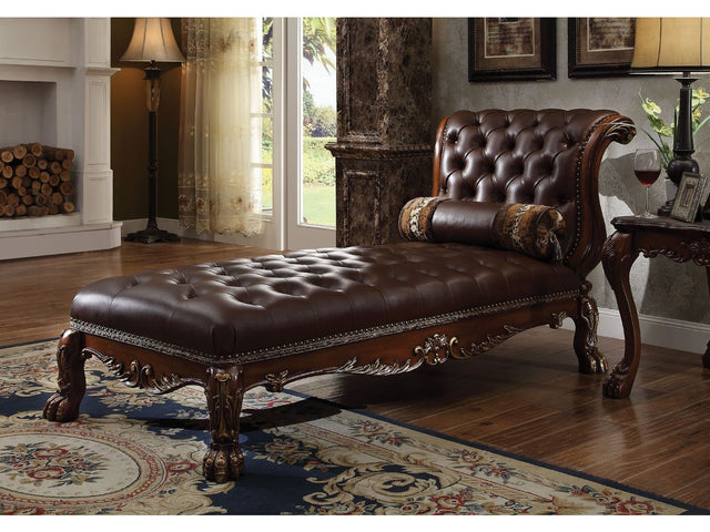 Dresden PU & Cherry Oak Chaise & Pillow - Ornate Home