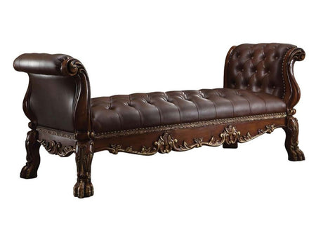 Dresden Synthetic Leather and Cherry Oak Bench - Ornate Home