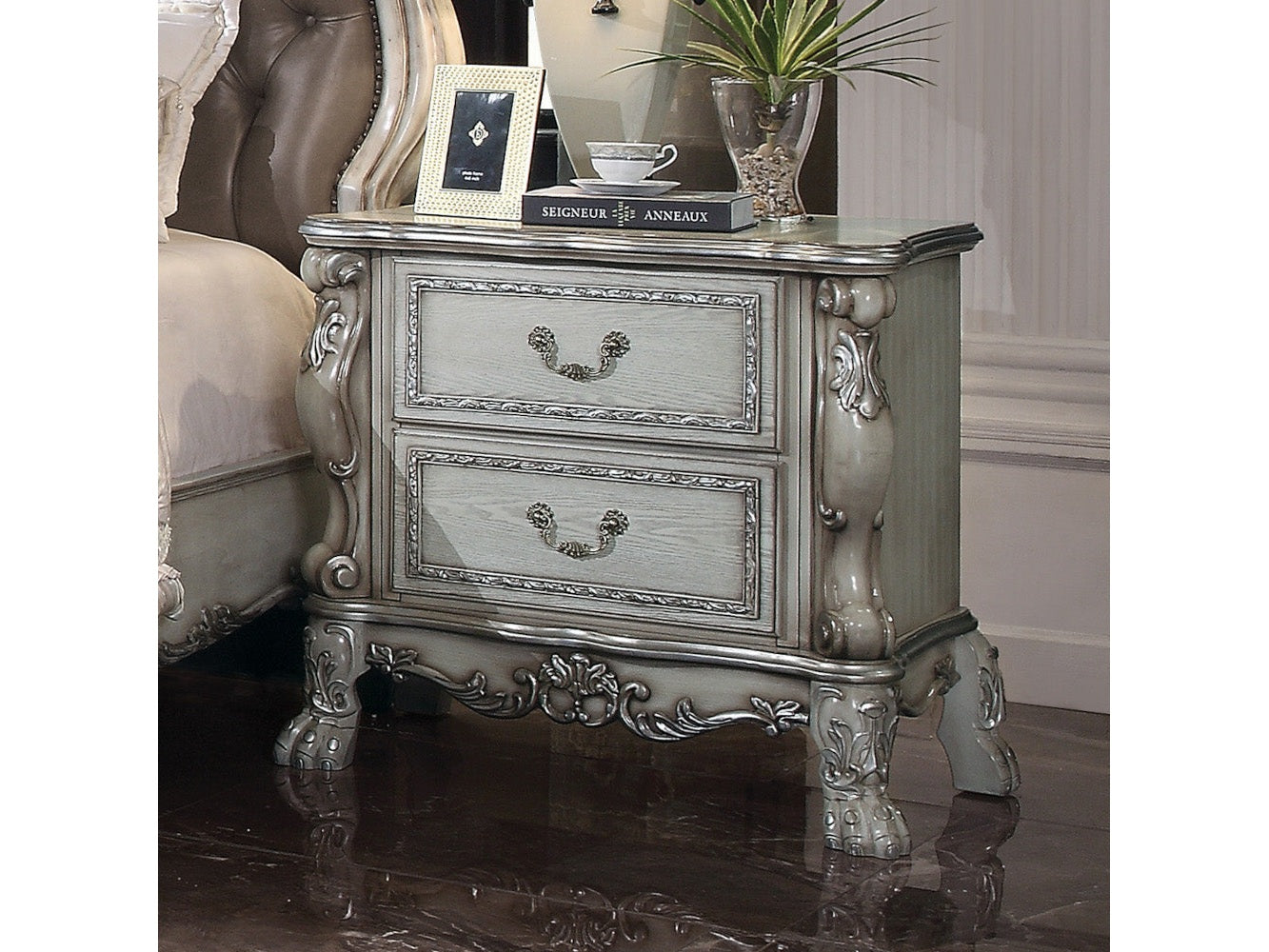 Dresden Vintage Bone White Nightstand - Ornate Home