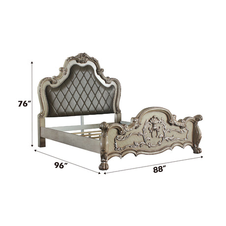 Dresden Vintage Bone White & PU California King Bed - Ornate Home