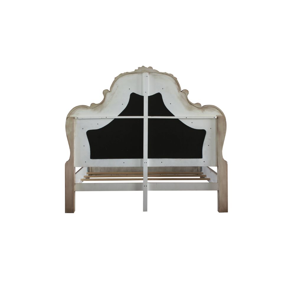 Dresden Vintage Bone White & PU Queen Bed - Ornate Home