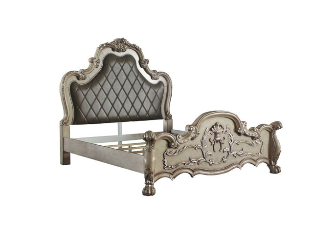 Dresden Vintage Bone White & PU Queen Bed - Ornate Home
