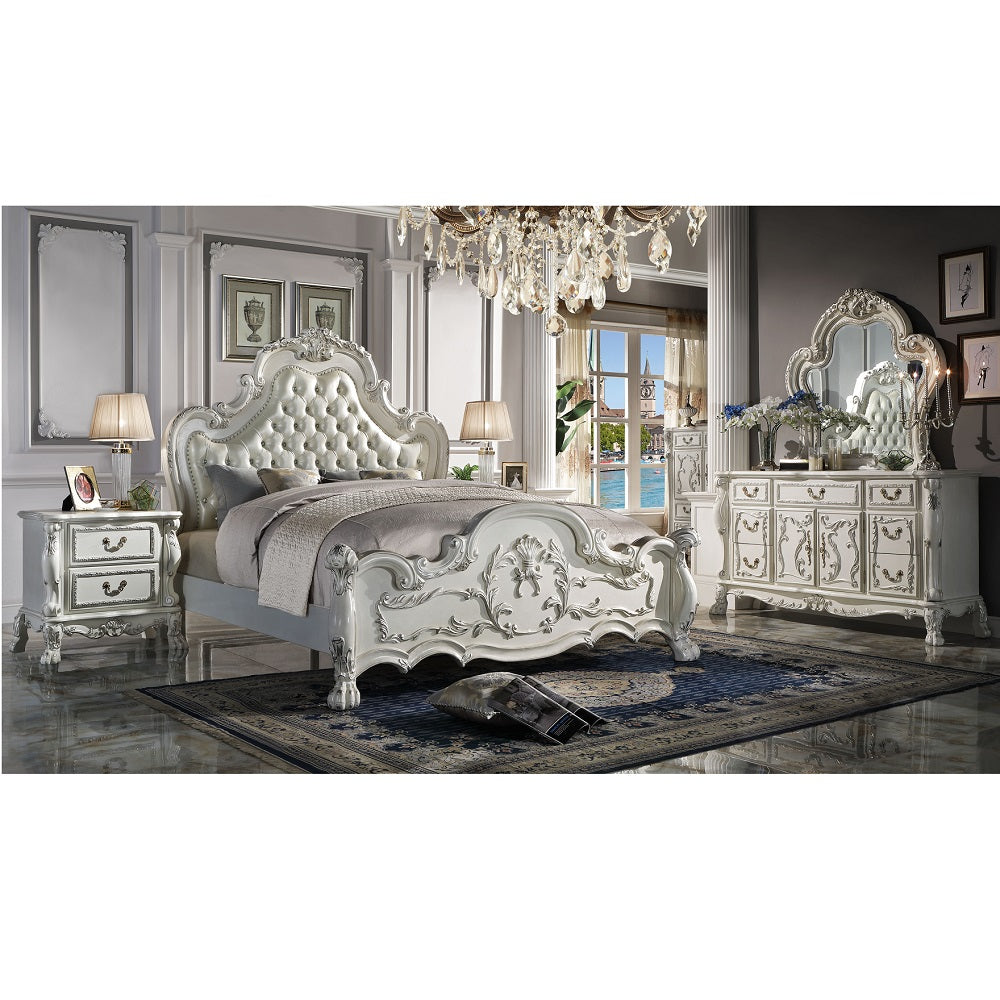 Dresden White Button-Tufted Leather Headboard California King Bed - Ornate Home