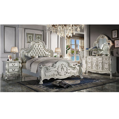 Dresden White Button-Tufted Leather Headboard California King Bed - Ornate Home