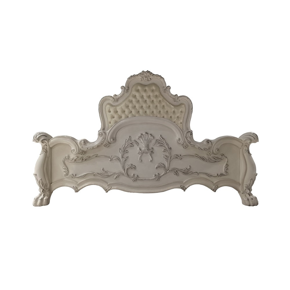 Dresden White Button-Tufted Leather Headboard California King Bed - Ornate Home