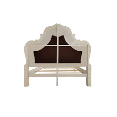 Dresden White Button-Tufted Leather Headboard Queen Bed - Ornate Home