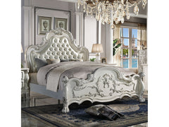 Dresden White Button-Tufted Leather Headboard Queen Bed - Ornate Home