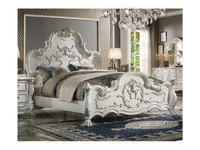 Dresden White  Wood Carved Headboard Queen Bed - Ornate Home