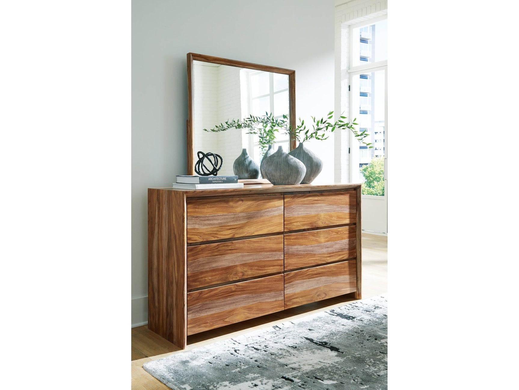 Dressoni 65" Brown 6 Drawer Dresser Dresser and Mirror (Online Special Price) - Ornate Home