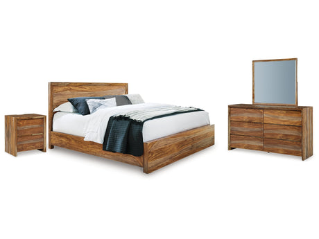 Dressonni Brown Queen Panel Bed, Dresser, Mirror and Nightstand - Ornate Home