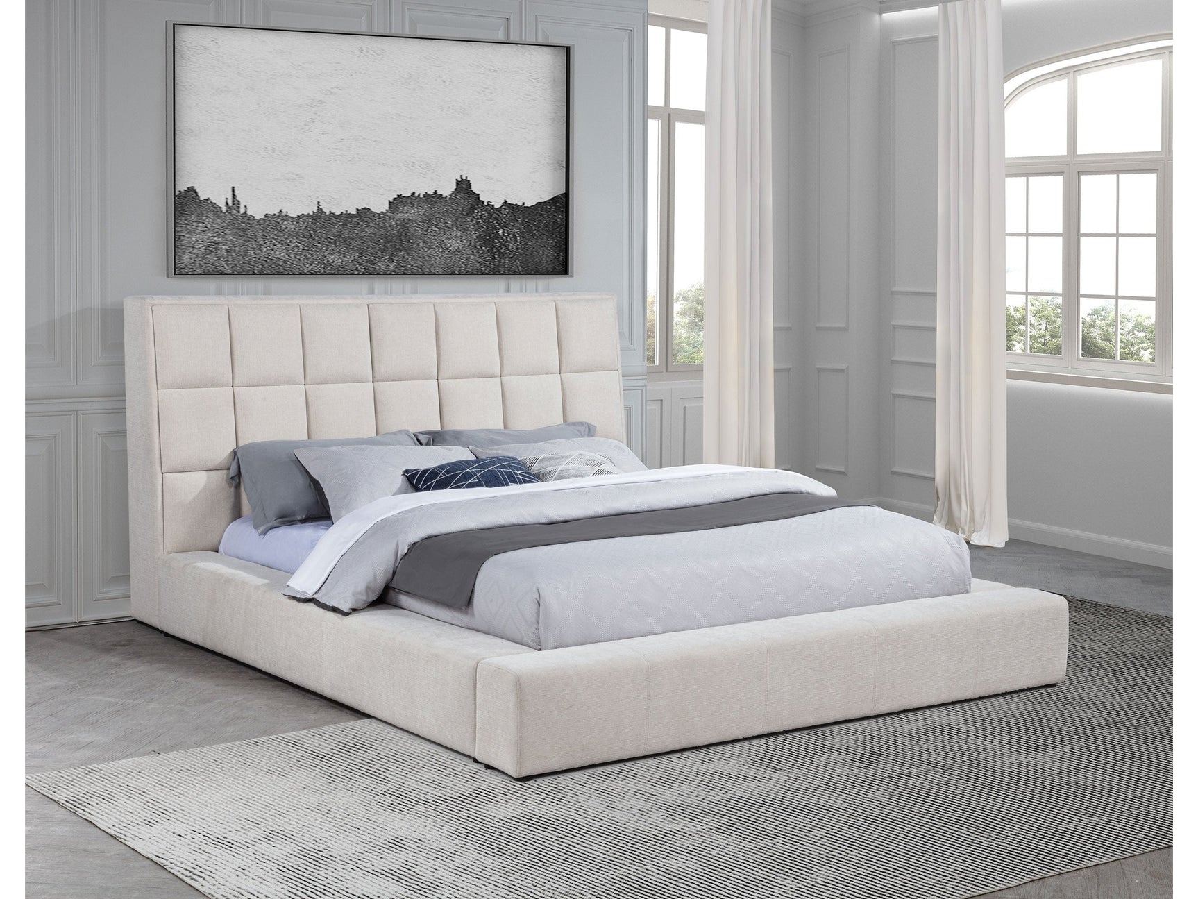 Dreux Cream Upholstered Eastern King Panel Platform Bed - Ornate Home