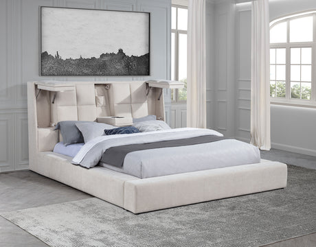 Dreux Cream Upholstered Queen Panel Platform Bed - Ornate Home