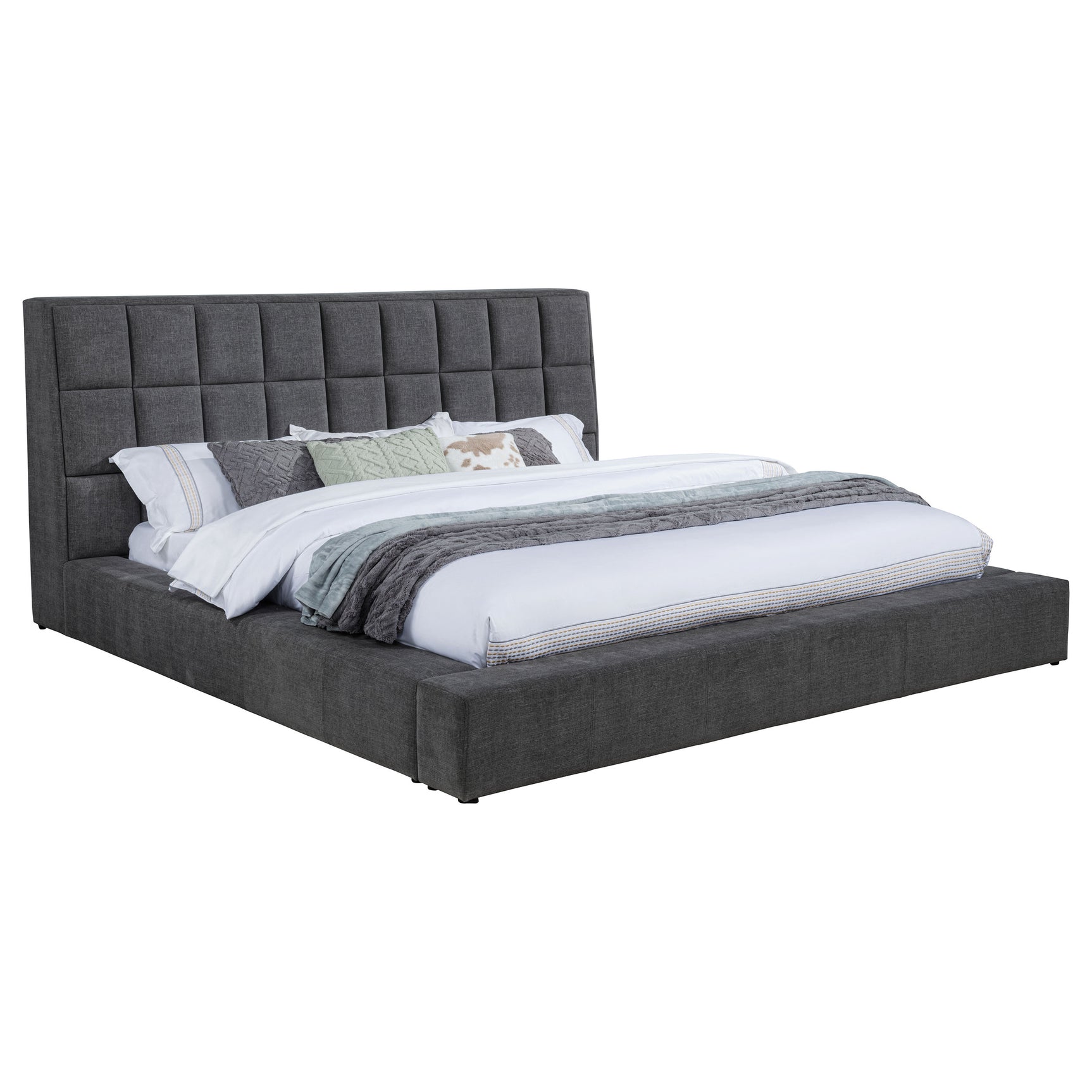 Dreux Grey Upholstered Eastern King Panel Platform Bed - Ornate Home