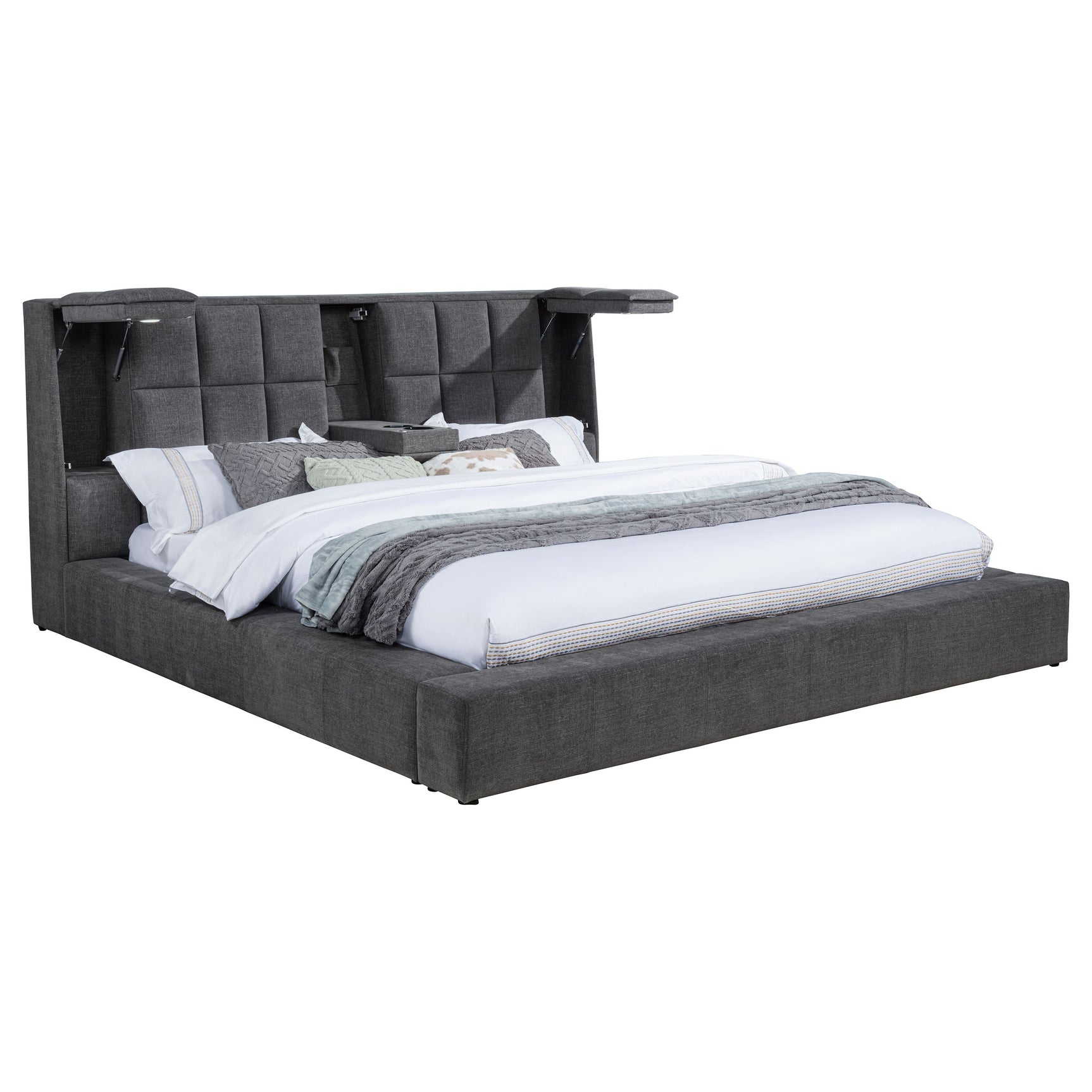 Dreux Grey Upholstered Eastern King Panel Platform Bed - Ornate Home
