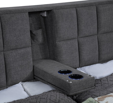 Dreux Grey Upholstered Queen Panel Platform Bed - Ornate Home