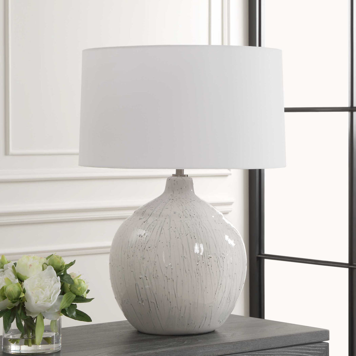 Dribble White Glaze Table Lamp - Ornate Home
