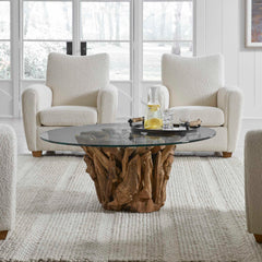 Driftwood Brown Glass Top Large Coffee Table - Ornate Home