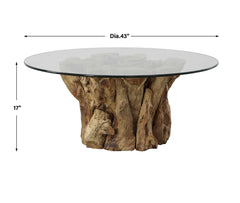 Driftwood Brown Glass Top Large Coffee Table - Ornate Home