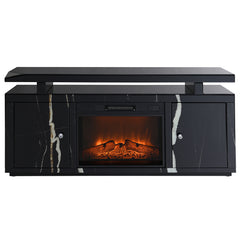 Drisana Black Mirrored Tv Stand W/Fireplace - Ornate Home