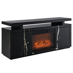 Drisana Black Mirrored Tv Stand W/Fireplace - Ornate Home