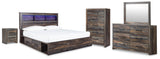 Drystan Brown/Multi King Bookcase Storage Bed, Dresser, Mirror, Chest and Nightstand - Ornate Home