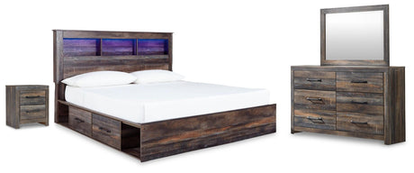 Drystan Brown/Multi King Panel Storage Bed, Dresser, Mirror and Nightstand - Ornate Home