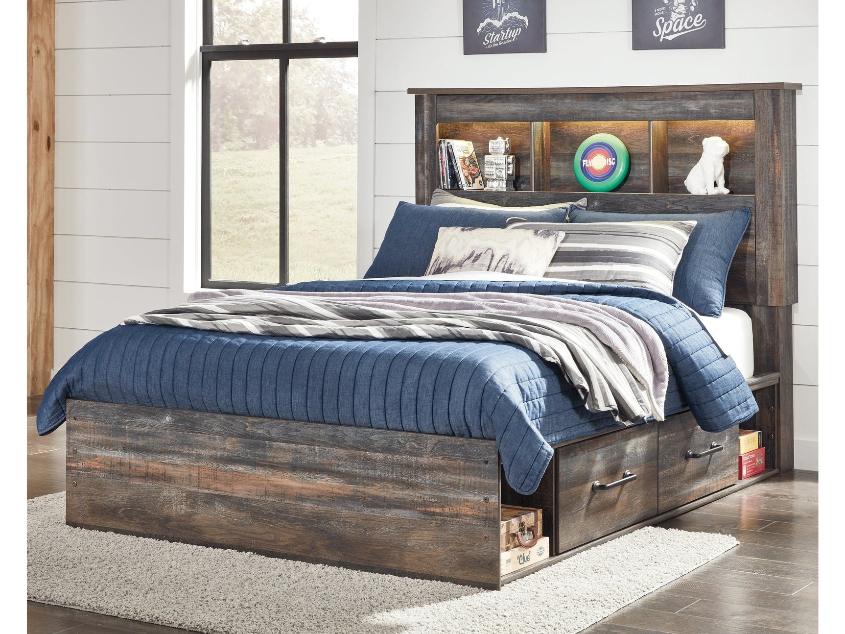 Drystan Multi Full Bookcase Bed with Side 2 Storage Drawers (Online Special Price) - Ornate Home