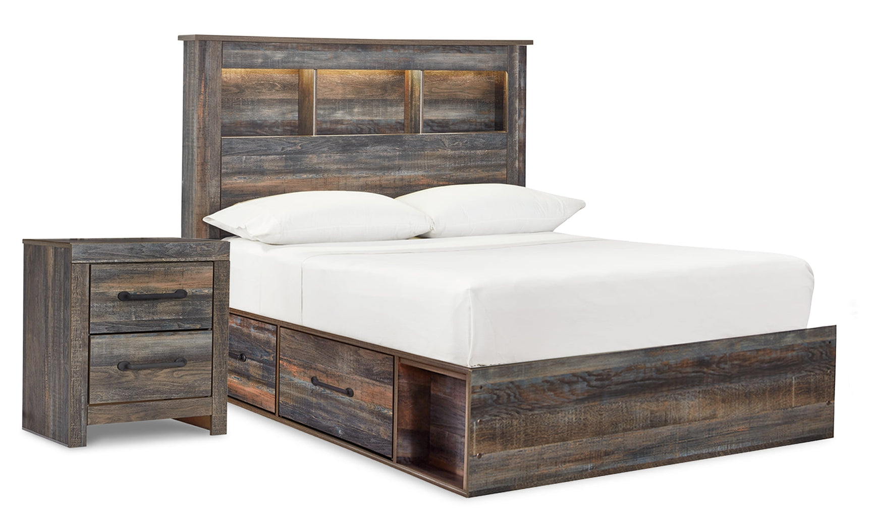 Drystan Multi Full Bookcase Bedroom Set with 2 Sided Storage and Nightstand (Online Special Price) - Ornate Home