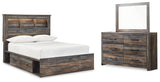 Drystan Multi Full Panel Bookcase Bedroom Set with with Storage, Dresser and Mirror - Ornate Home