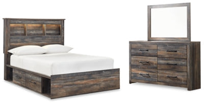 Drystan Multi Full Panel Bookcase Bedroom Set with with Storage, Dresser and Mirror - Ornate Home