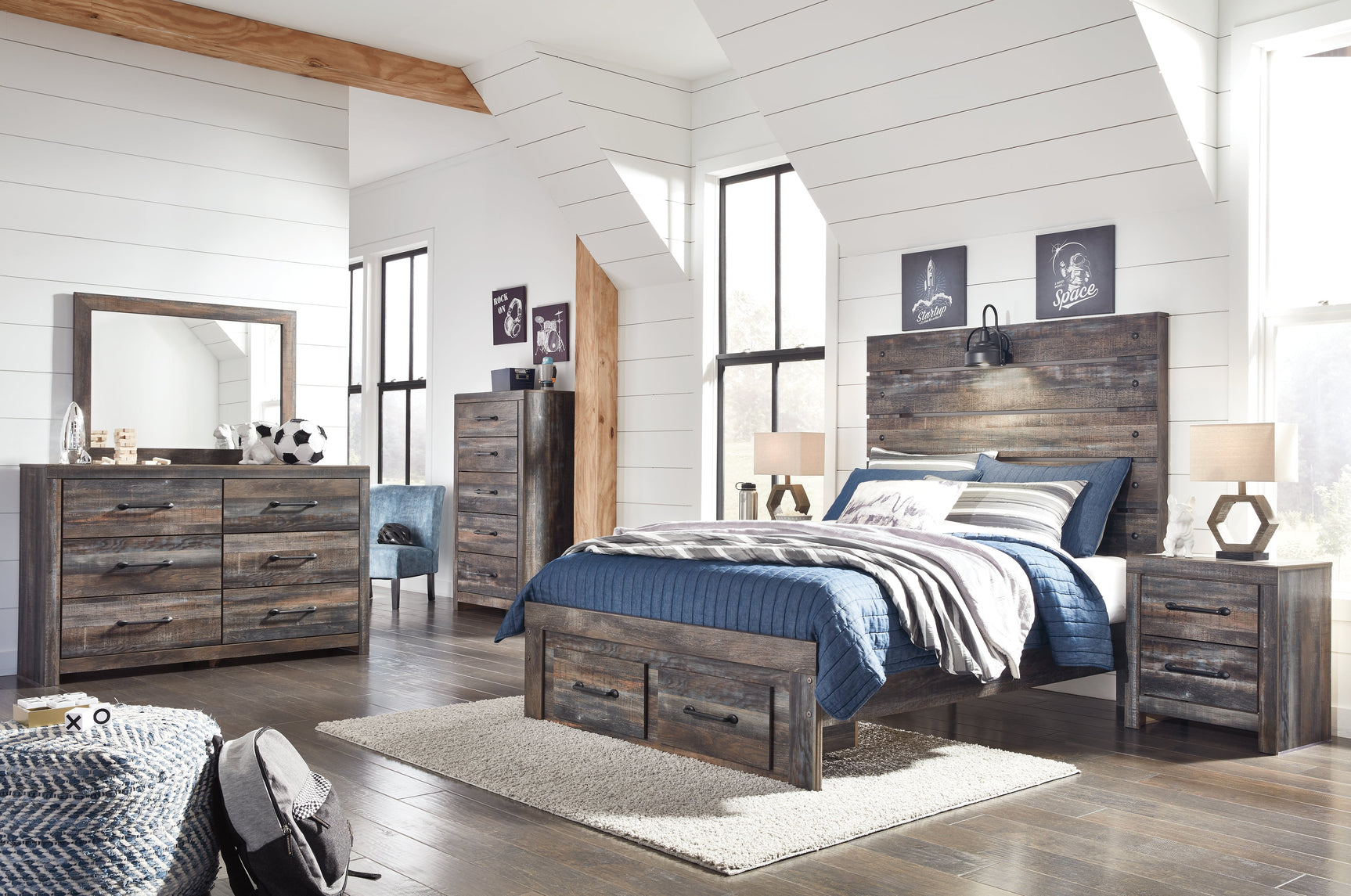 Drystan Multi Full Panel Youth Bed with 2 Storage Drawers - Ornate Home