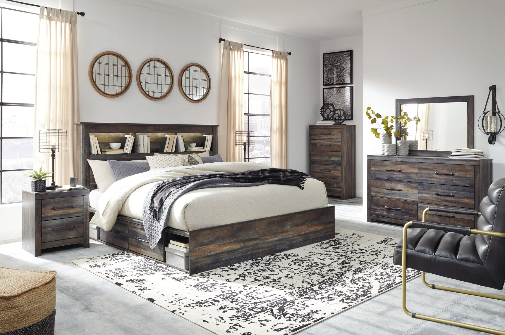 Drystan Multi King Bookcase Bed with 2 Storage Drawers (Online Special Price) - Ornate Home