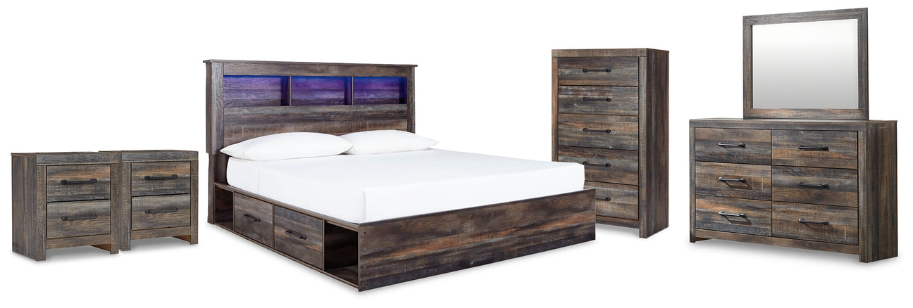 Drystan Multi King Bookcase Storage Bed, Dresser, Mirror, Chest and 2 Nightstands - Ornate Home