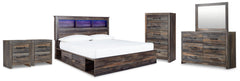 Drystan Multi King Bookcase Storage Bed, Dresser, Mirror, Chest and 2 Nightstands - Ornate Home