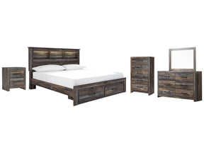 Drystan Multi King Bookcase Storage Bedroom Set with Dresser, Mirror, Chest and Nightstand - Ornate Home
