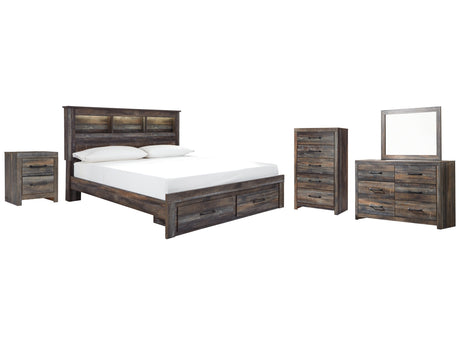 Drystan Multi King Bookcase Storage Bedroom Set with Dresser, Mirror, Chest and Nightstand - Ornate Home