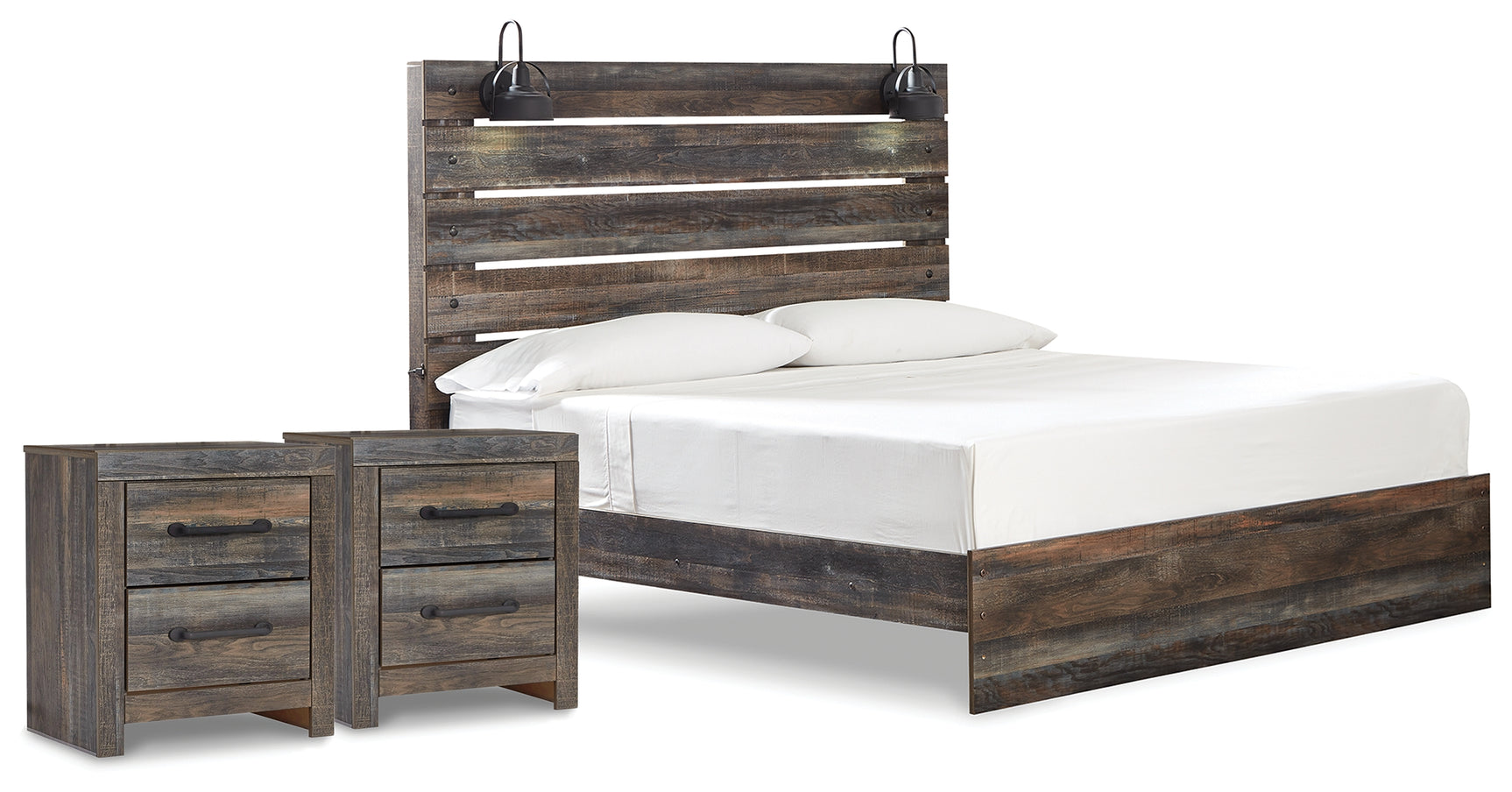 Drystan Multi King Panel Bed & 2 Nightstands - Ornate Home