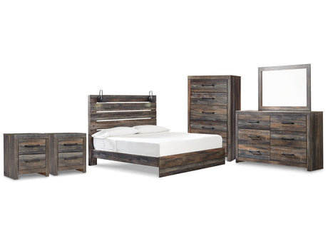 Drystan Multi King Panel Bedroom Set with Dresser, Mirror and 2 Nightstands - Ornate Home