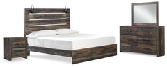 Drystan Multi King Panel Bedroom Set with Dresser, Mirror, and Nightstand - Ornate Home