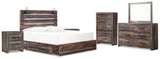 Drystan Multi King Panel Bedroom Set with Storage, Dresser, Mirror, Chest and 2 Nightstands - Ornate Home
